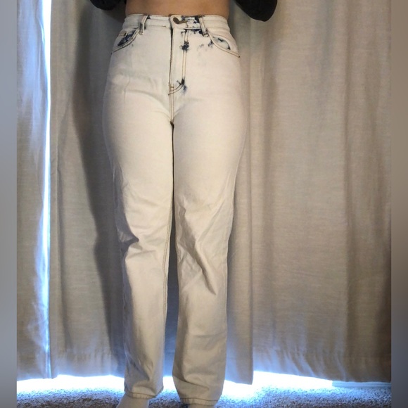 SOURCE UNKNOWN Brand White Bleached ACID WASHED Cotton Jeans High Rise gold - Picture 5 of 8